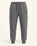 Slate Drift fleece joggers with drawstring waist, tapered legs and vertizay pocket label.